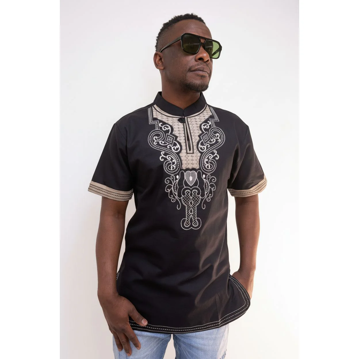 Mens African Vintage Embroidered T-Shirt - Image 13