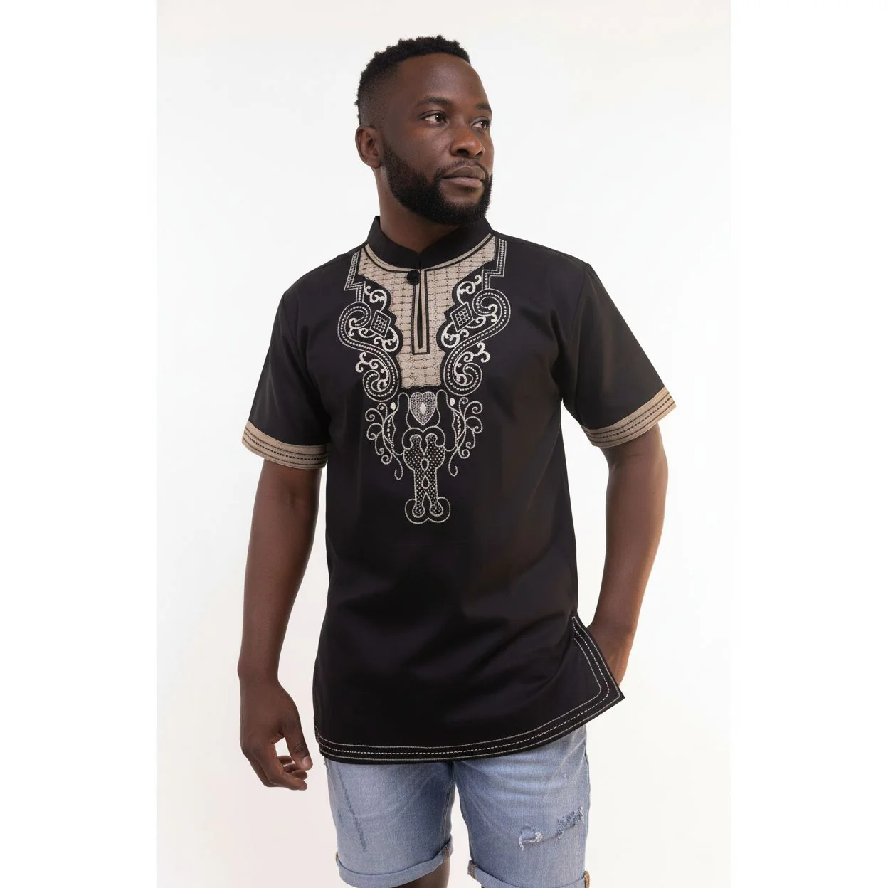 Mens African Vintage Embroidered T-Shirt - Image 14