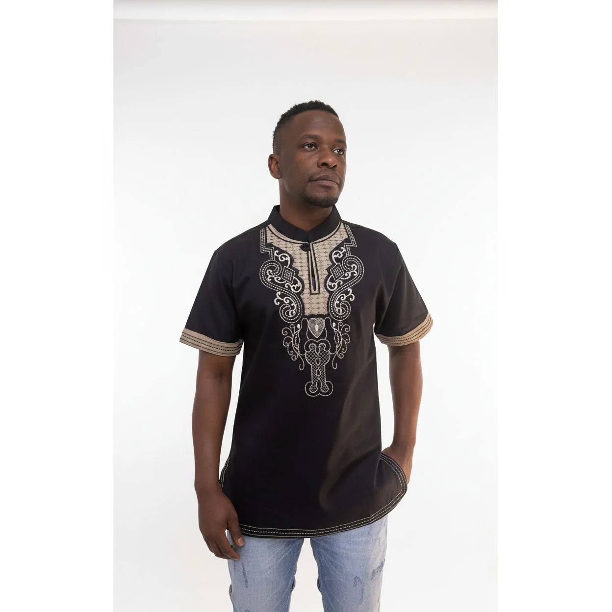 Mens African Vintage Embroidered T-Shirt - Image 3