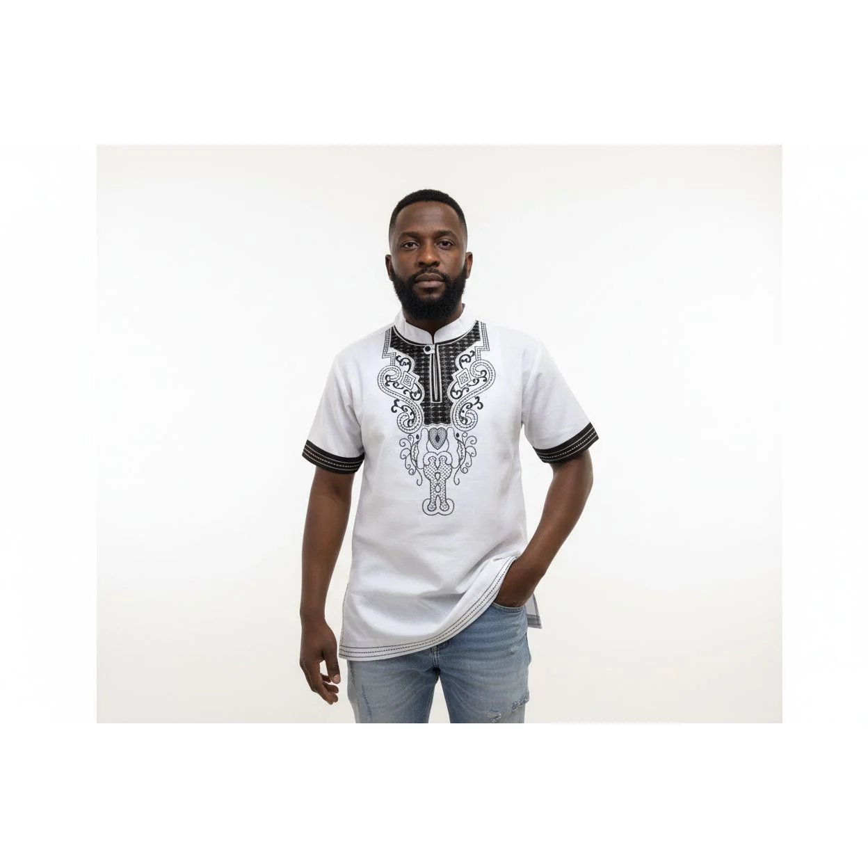 Mens African Vintage Embroidered T-Shirt - Image 8