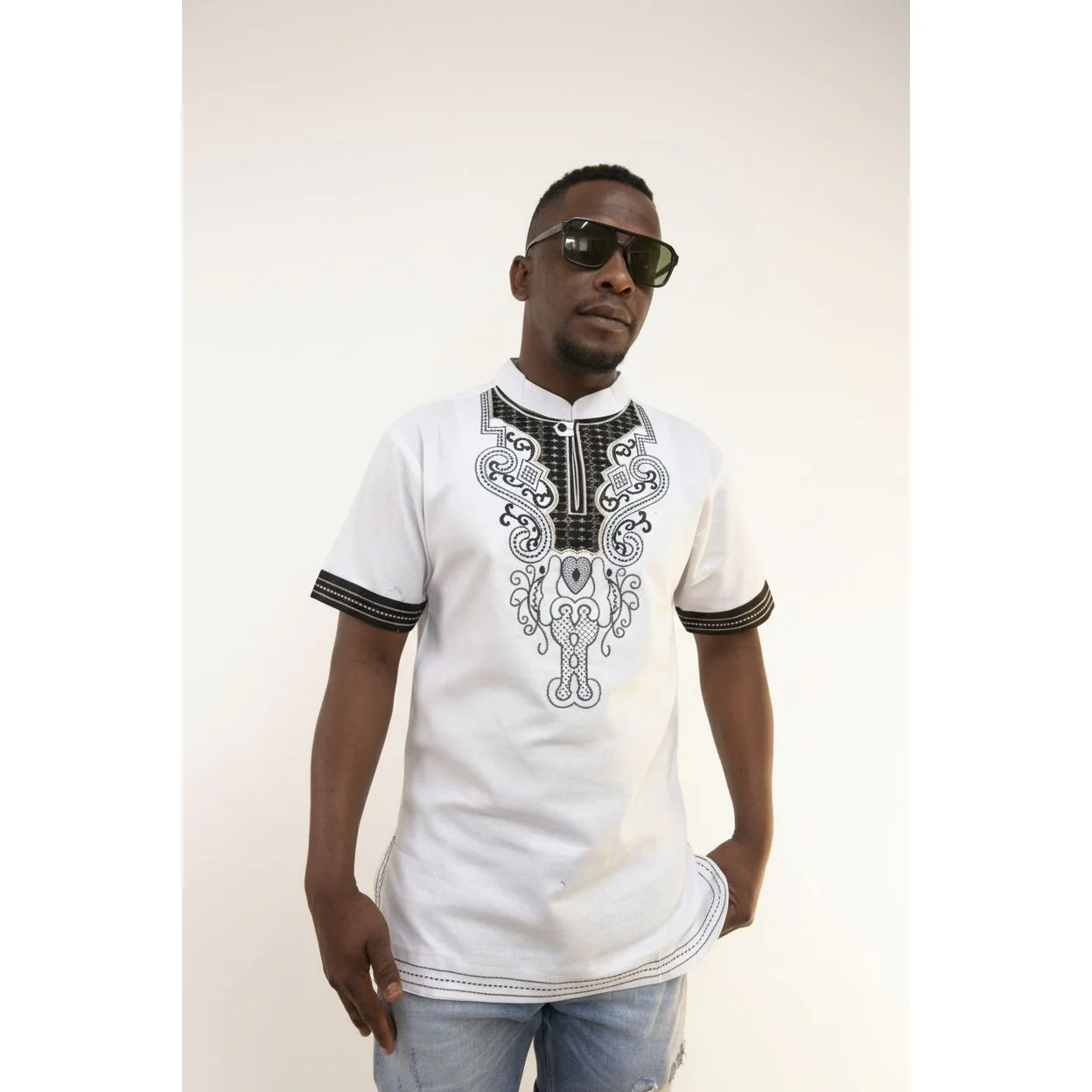 Mens African Vintage Embroidered T-Shirt - Image 9