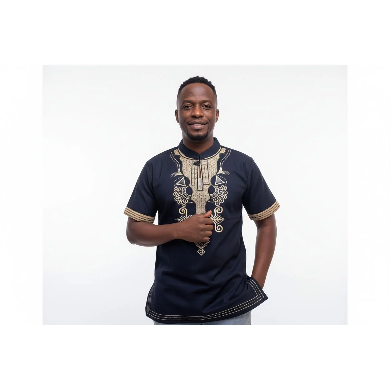 Mens African Vintage Embroidered T-Shirt - Image 9