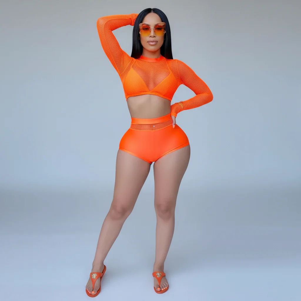 Mesh Crop Top and Shorts Bikini - Image 3