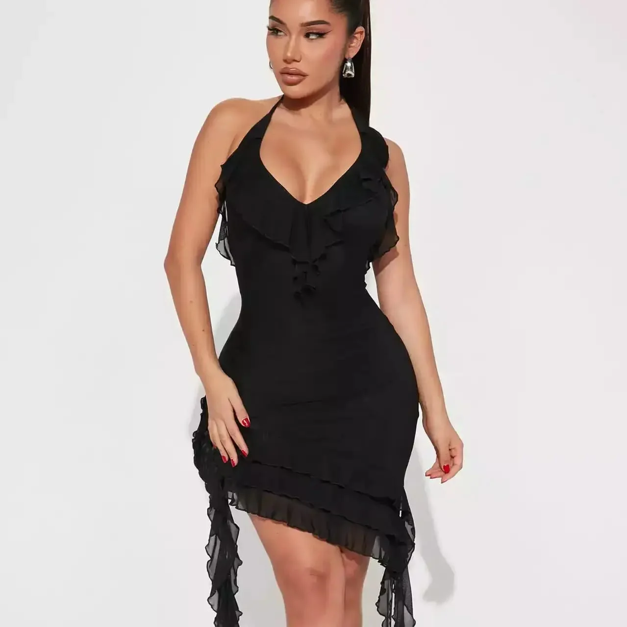 Mesh Double Ruffles Midi Dress - Image 5