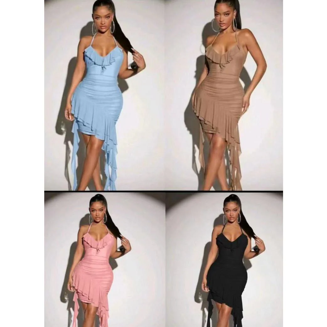 Mesh Double Ruffles Midi Dress - Image 8