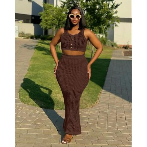 Mesh See-Through Crop Top and Long Skirt Set - Image 5