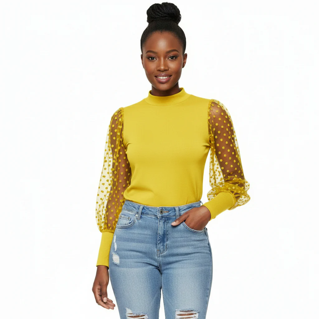 Mesh See-through Sleeve Blouse  - Image 3