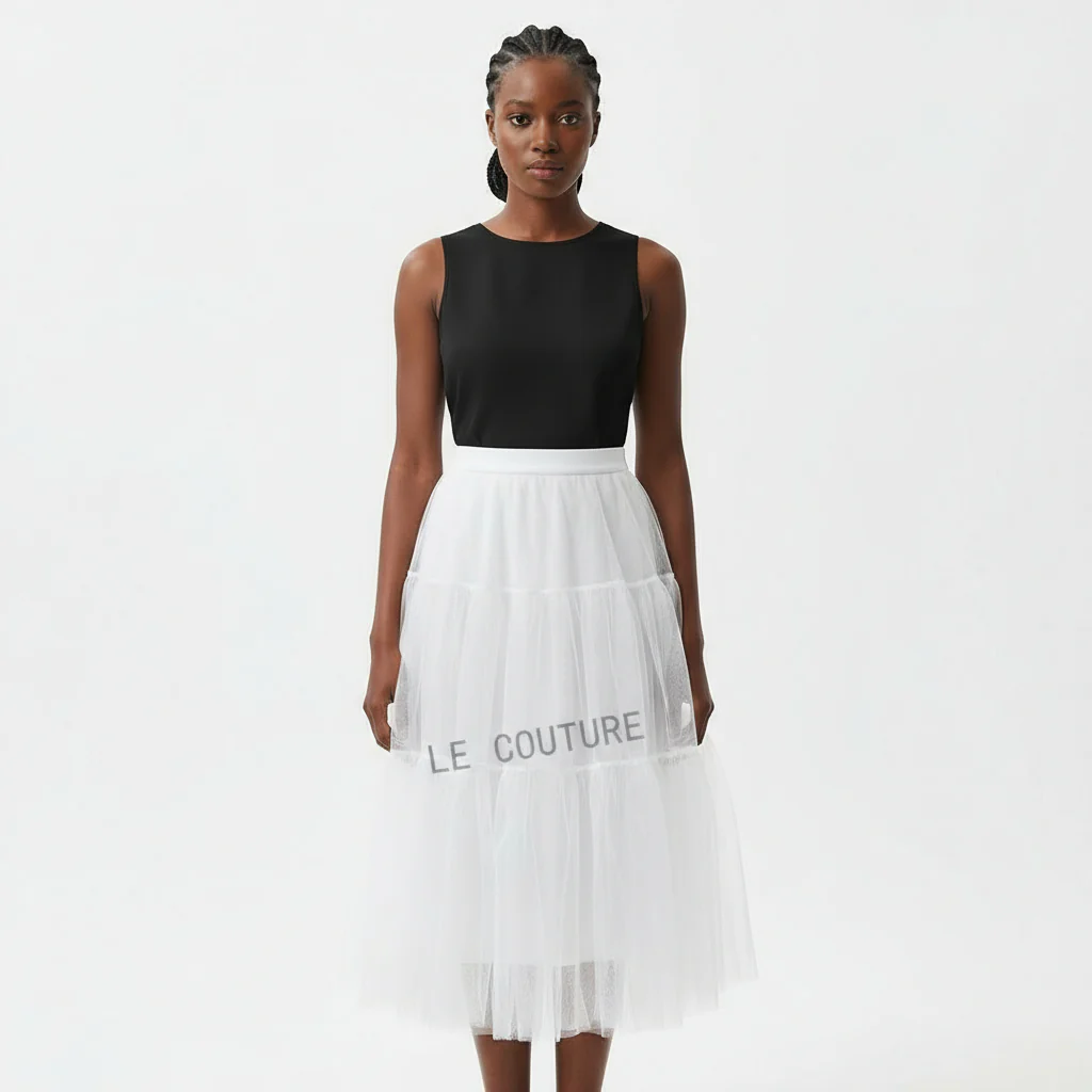 Mesh Tulle Layered Pleated Elegant Maxi Skirt - Image 7
