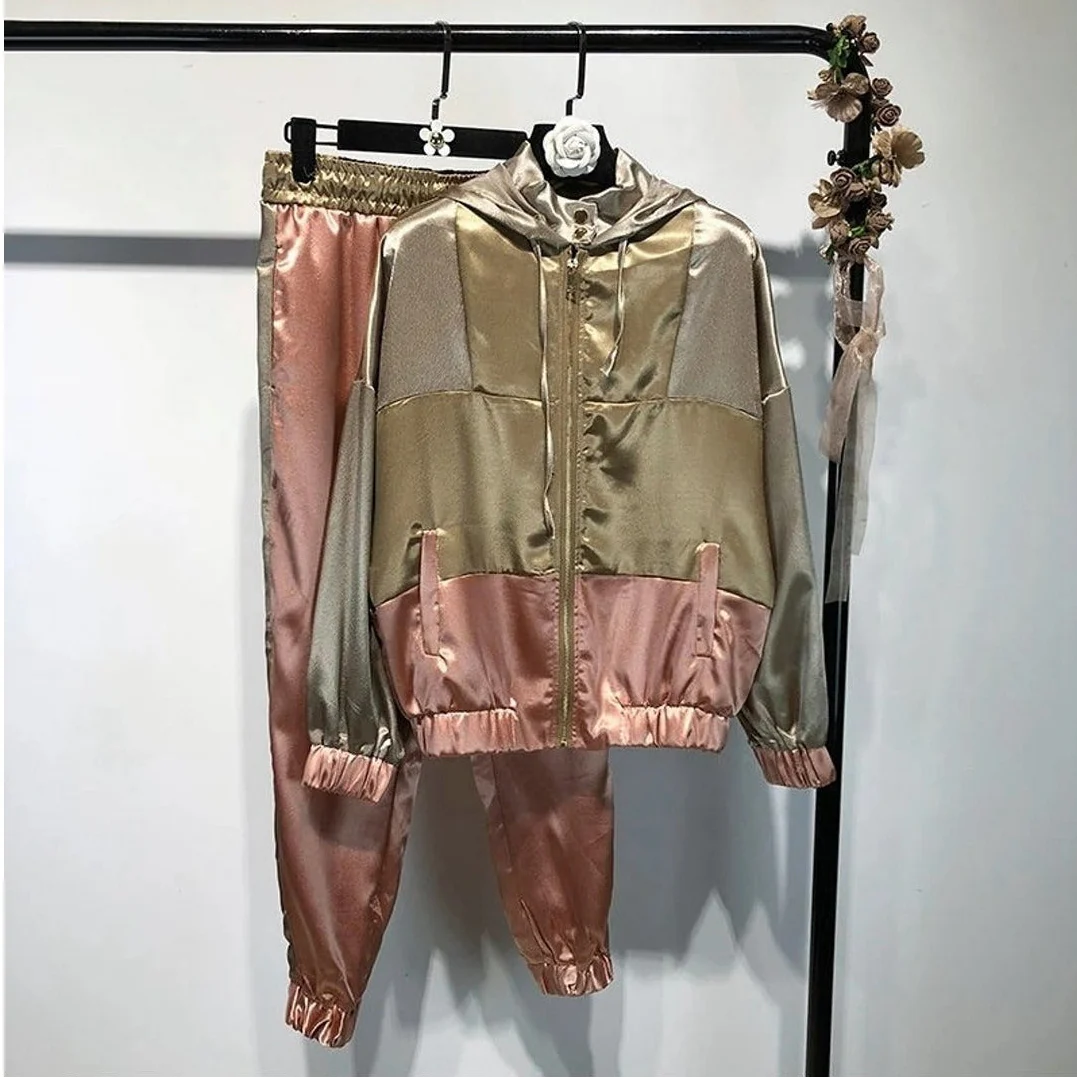 Metallic Satin Hooded Tracksuit - Image 8