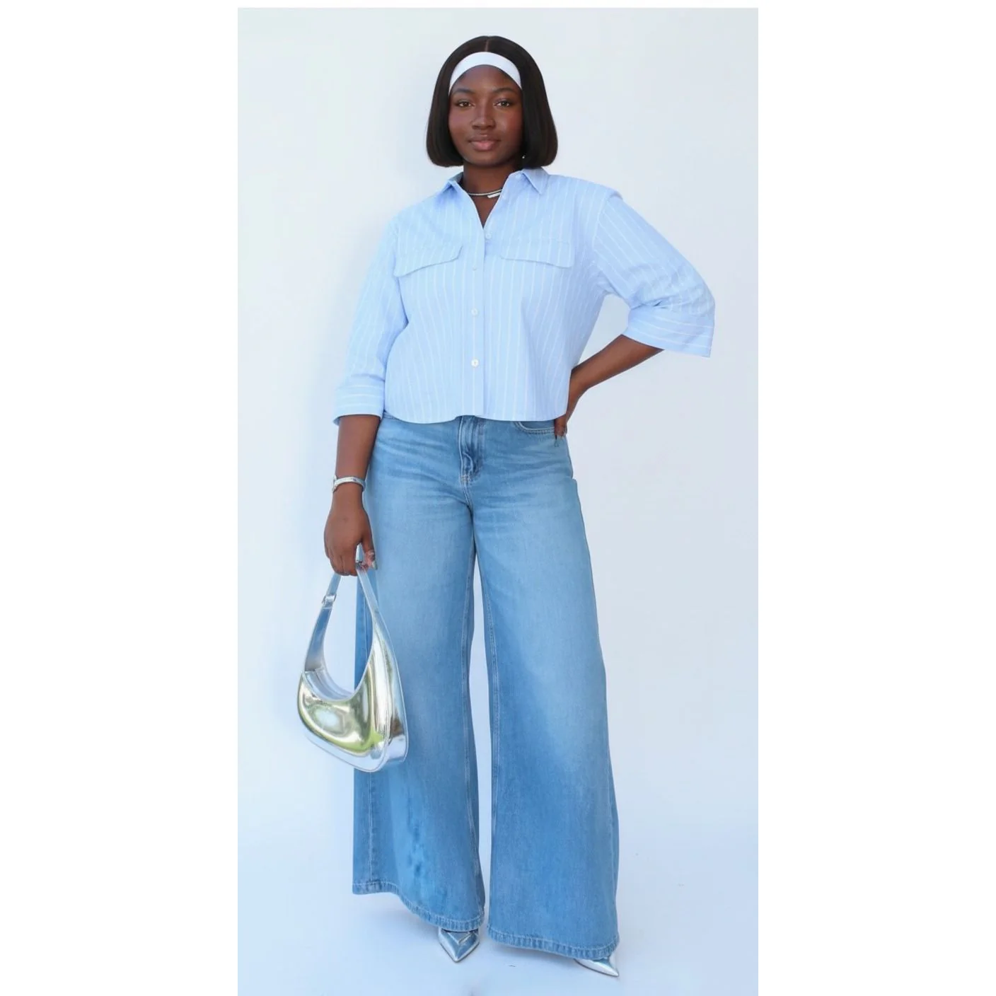 Metallic Thread Short Striped Shirt