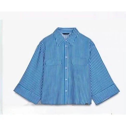 Metallic Thread Short Striped Shirt - Image 2