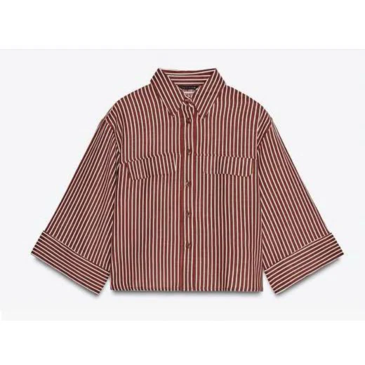 Metallic Thread Short Striped Shirt - Image 3