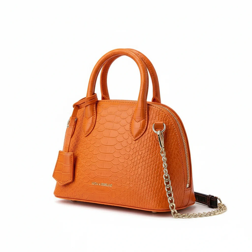 Mini Neon Snakeskin Embossed Chain Dome Bag - Image 2