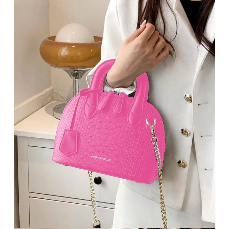 Mini Neon Snakeskin Embossed Chain Dome Bag - Image 4