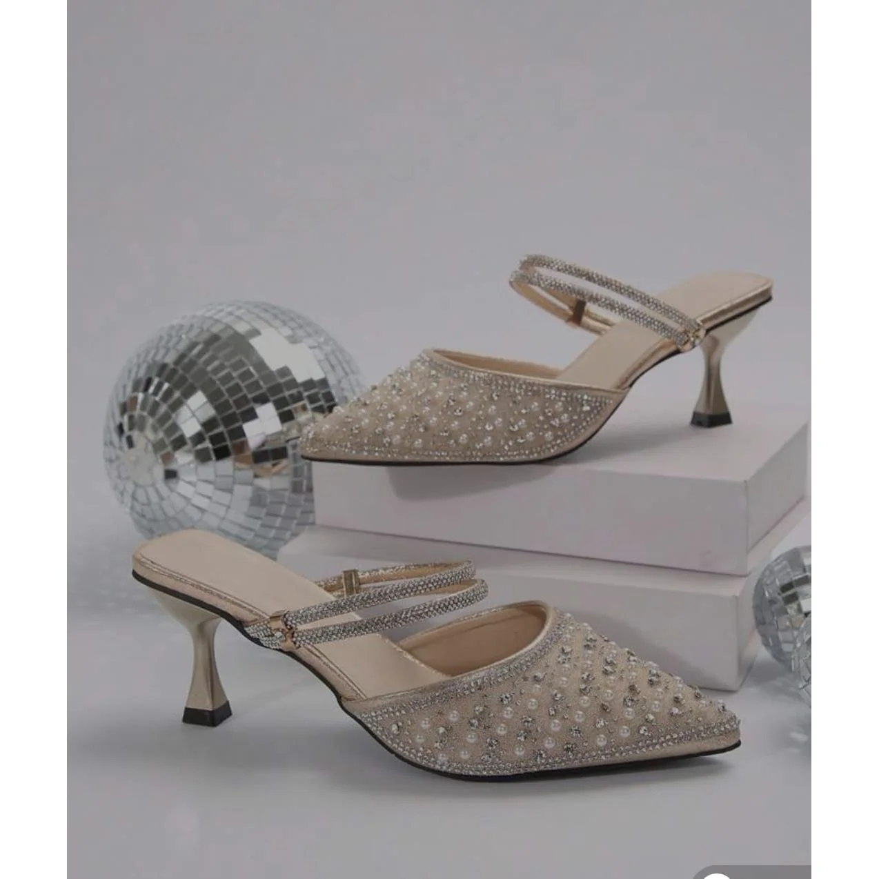 Minimalist Crystal & Faux Pearl Pointed-Toe High Heels - Image 4