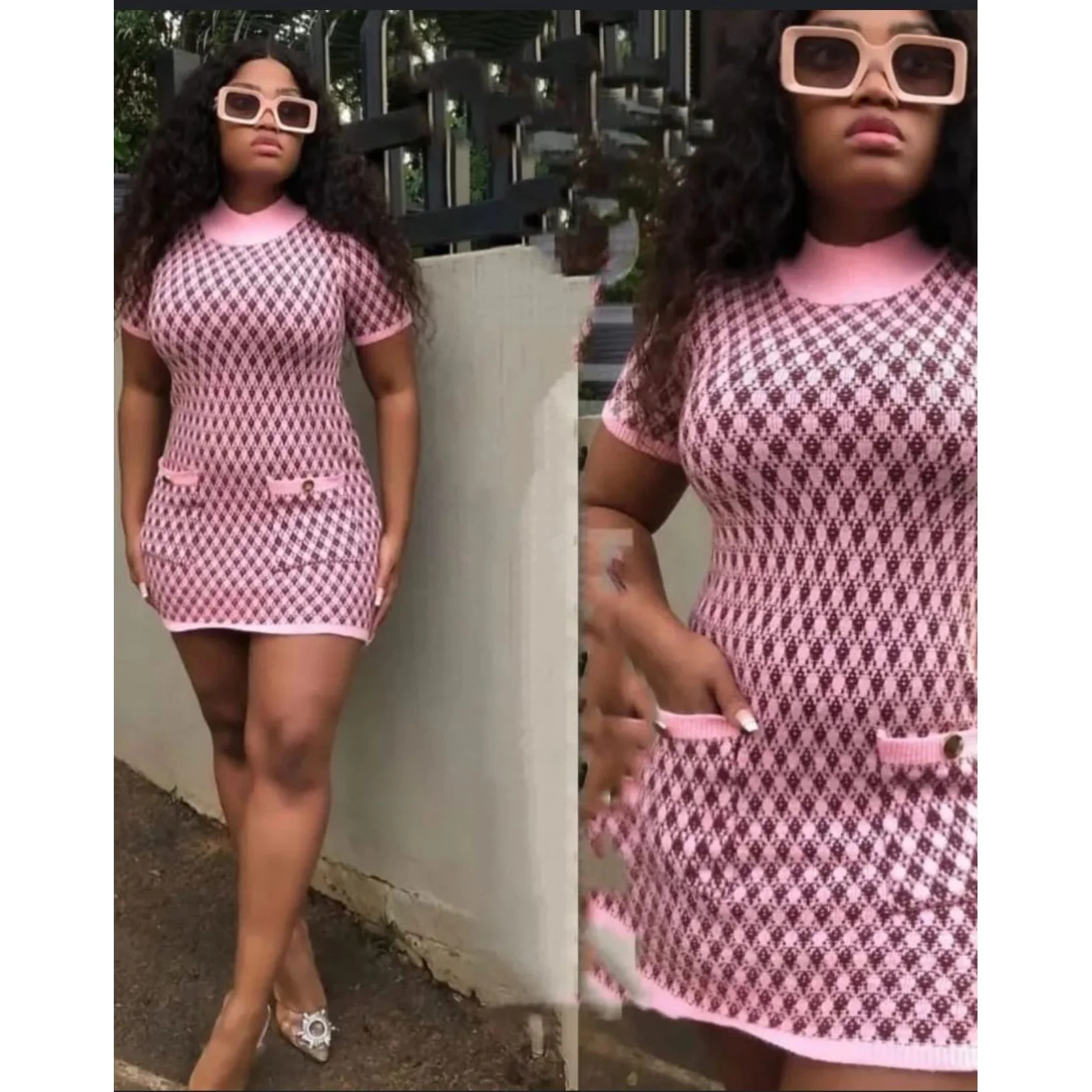 Mock-Neck Plaid Knit Mini A-Line Dress - Image 3