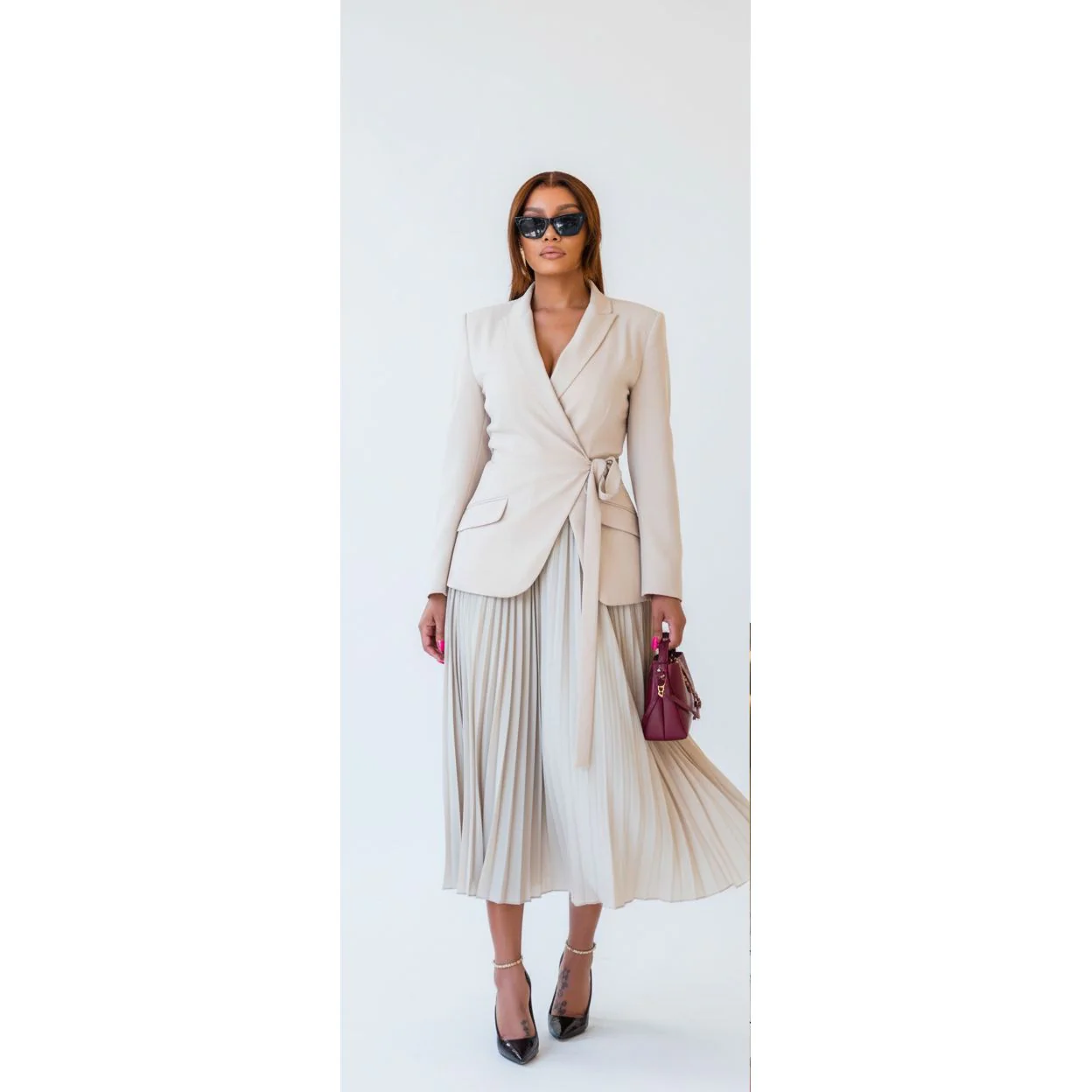 Modern Pleated Long Sleeve Blazer Dress - Image 2
