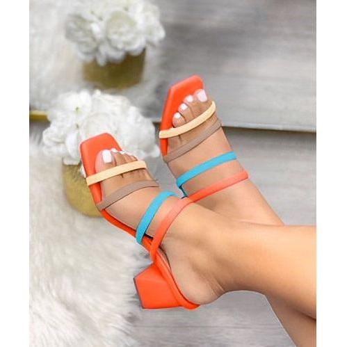 Multi-Color Strappy Block Heel Sandals - Image 3