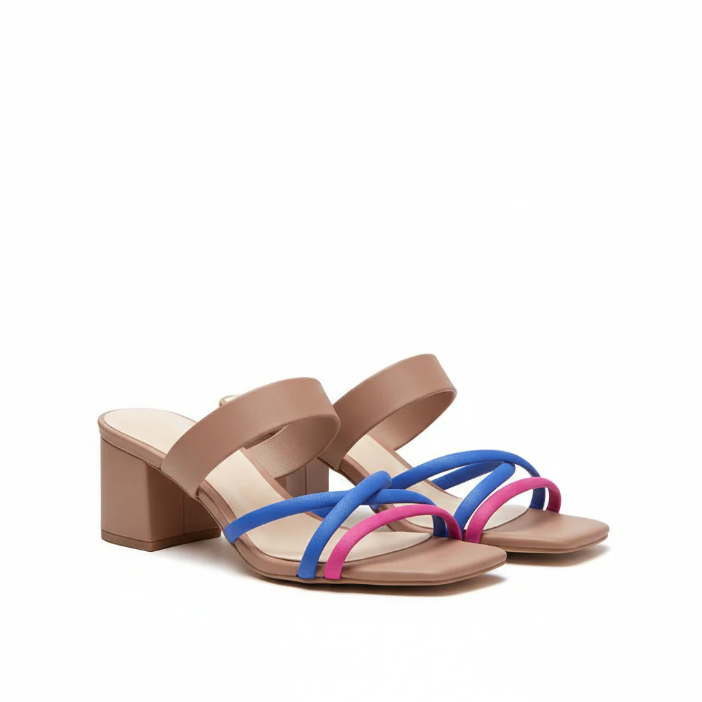 Multi Color Strappy Block Heel Sandals