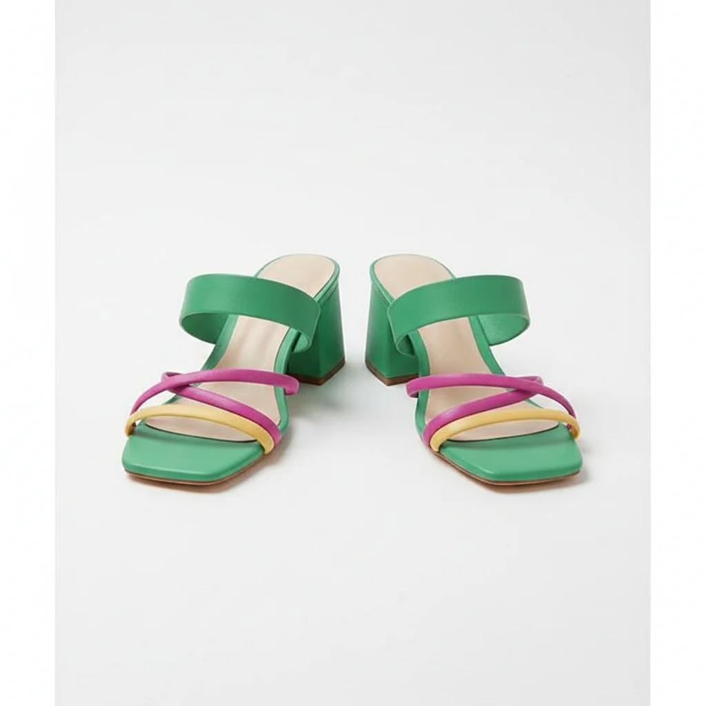 Multi Color Strappy Block Heel Sandals - Image 2