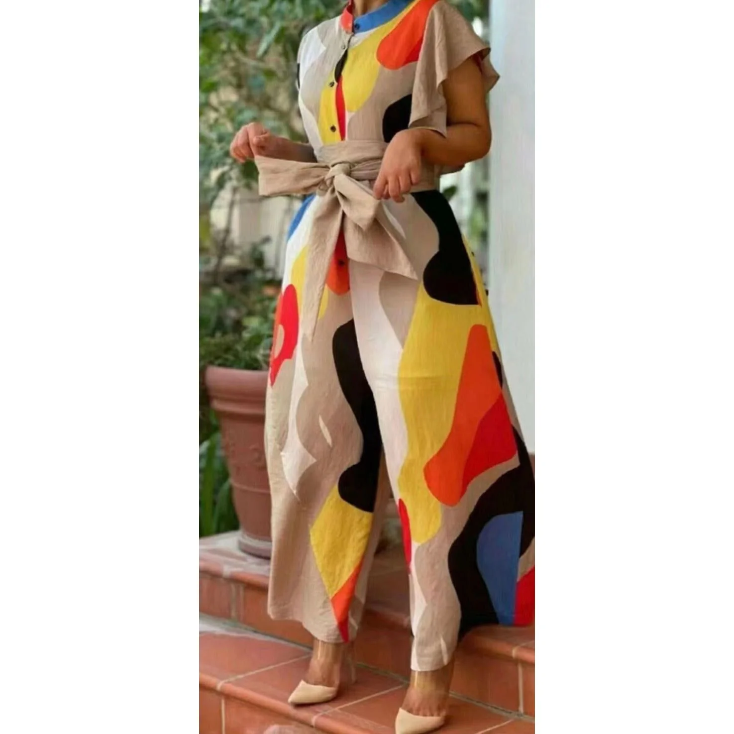 Multi-Color Cargo Overall Jumpsuit - Image 2