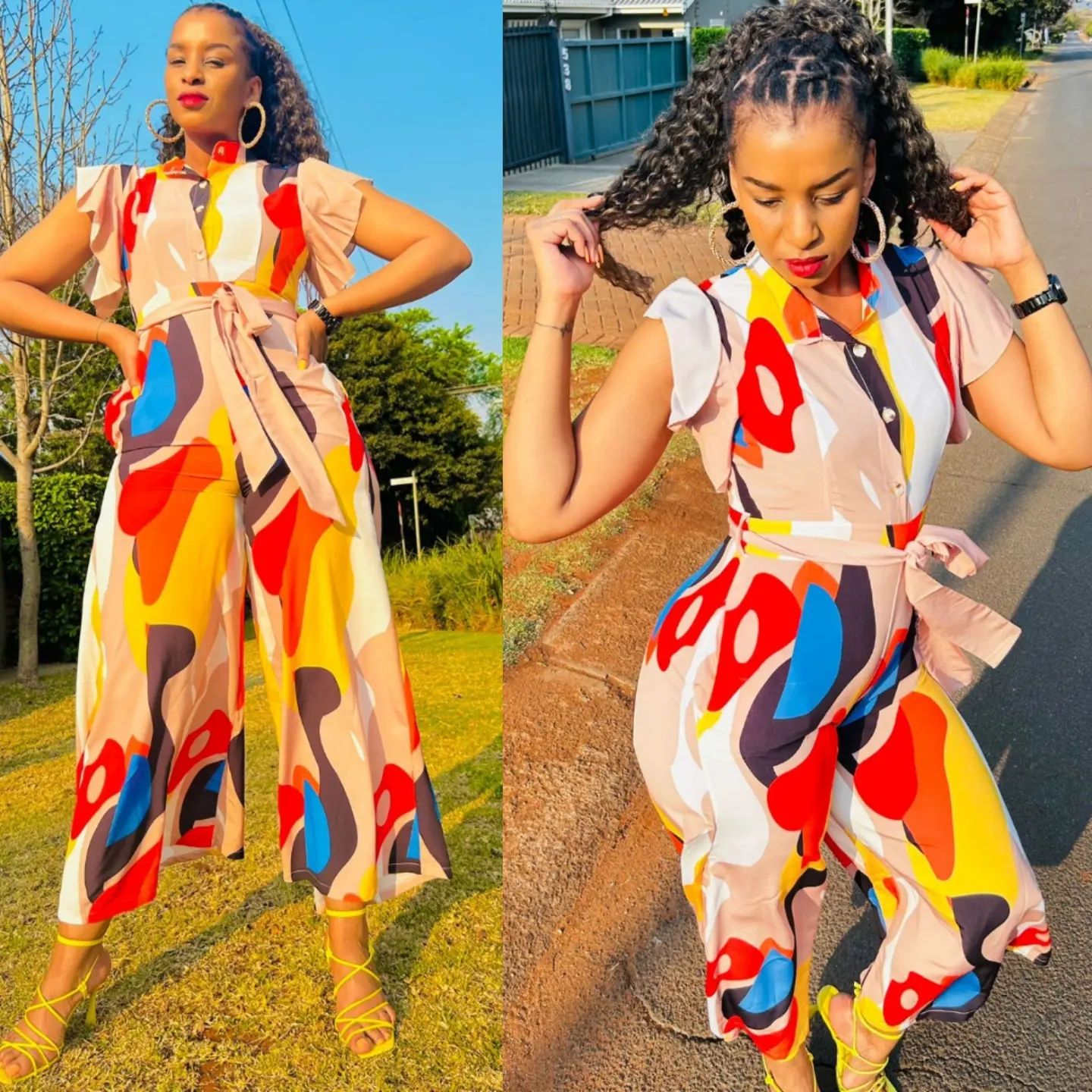 Multi-Color Cargo Overall Jumpsuit - Image 3