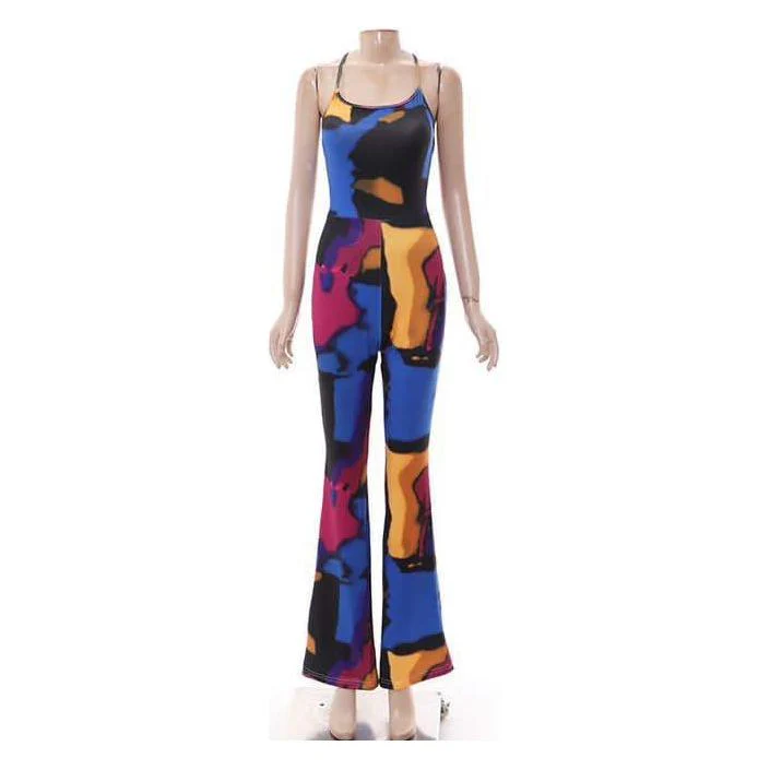 Multi Disco Print Velvet Lace Back Jumpsuit. - Image 5