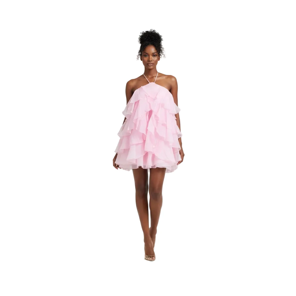 Multi-Layer Mesh Ruffle Halter Neck Dress - Image 2