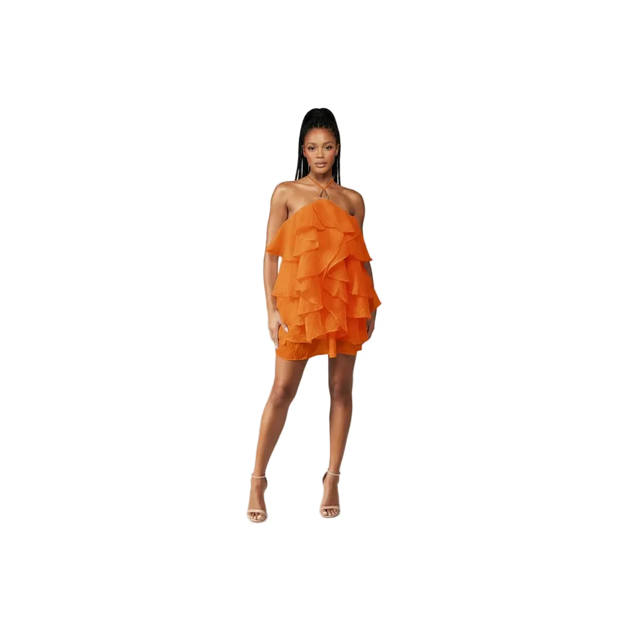 Multi-Layer Mesh Ruffle Halter Neck Dress - Image 4