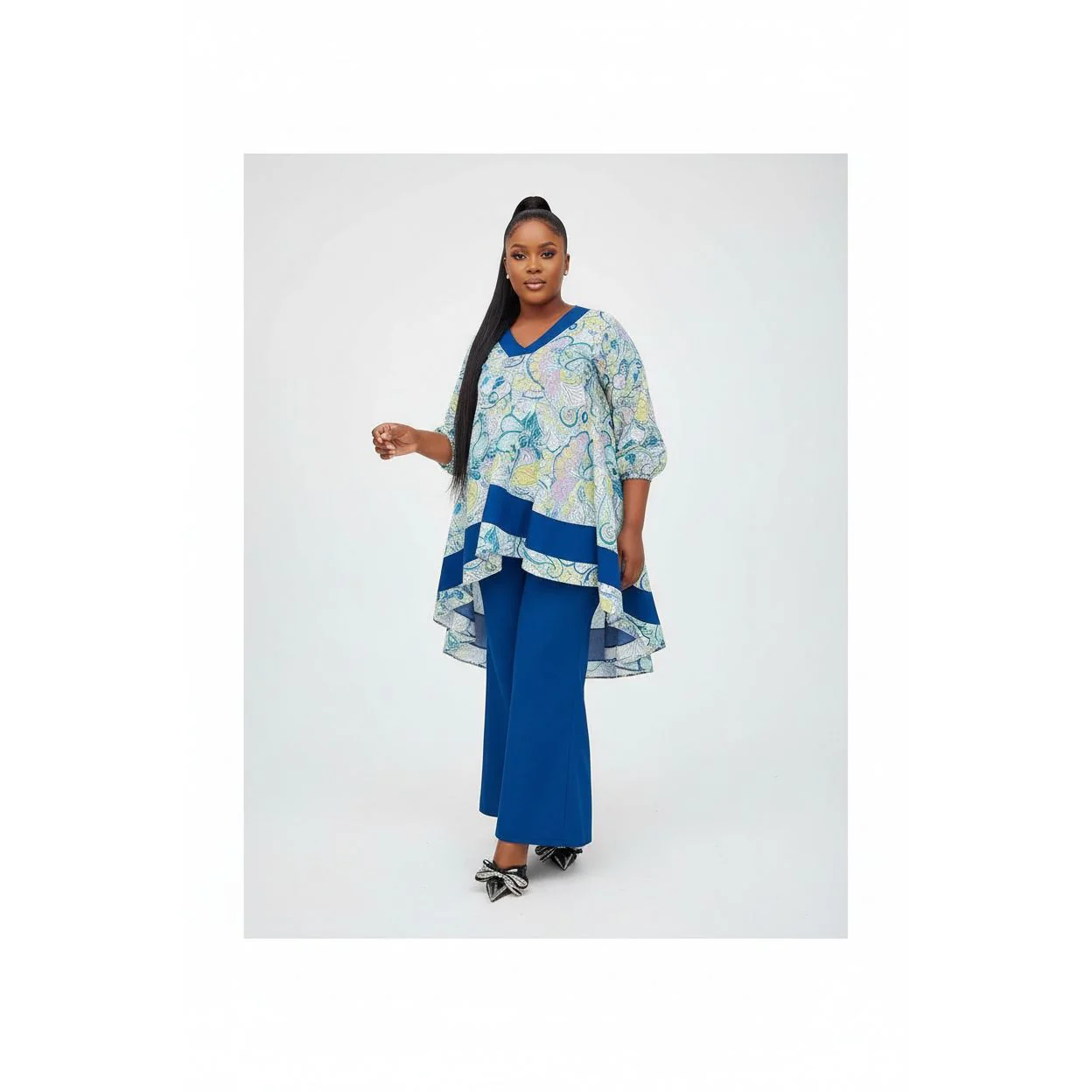 Floral Printed Hi-Low Top & Wide-Leg Pants Set - Image 4
