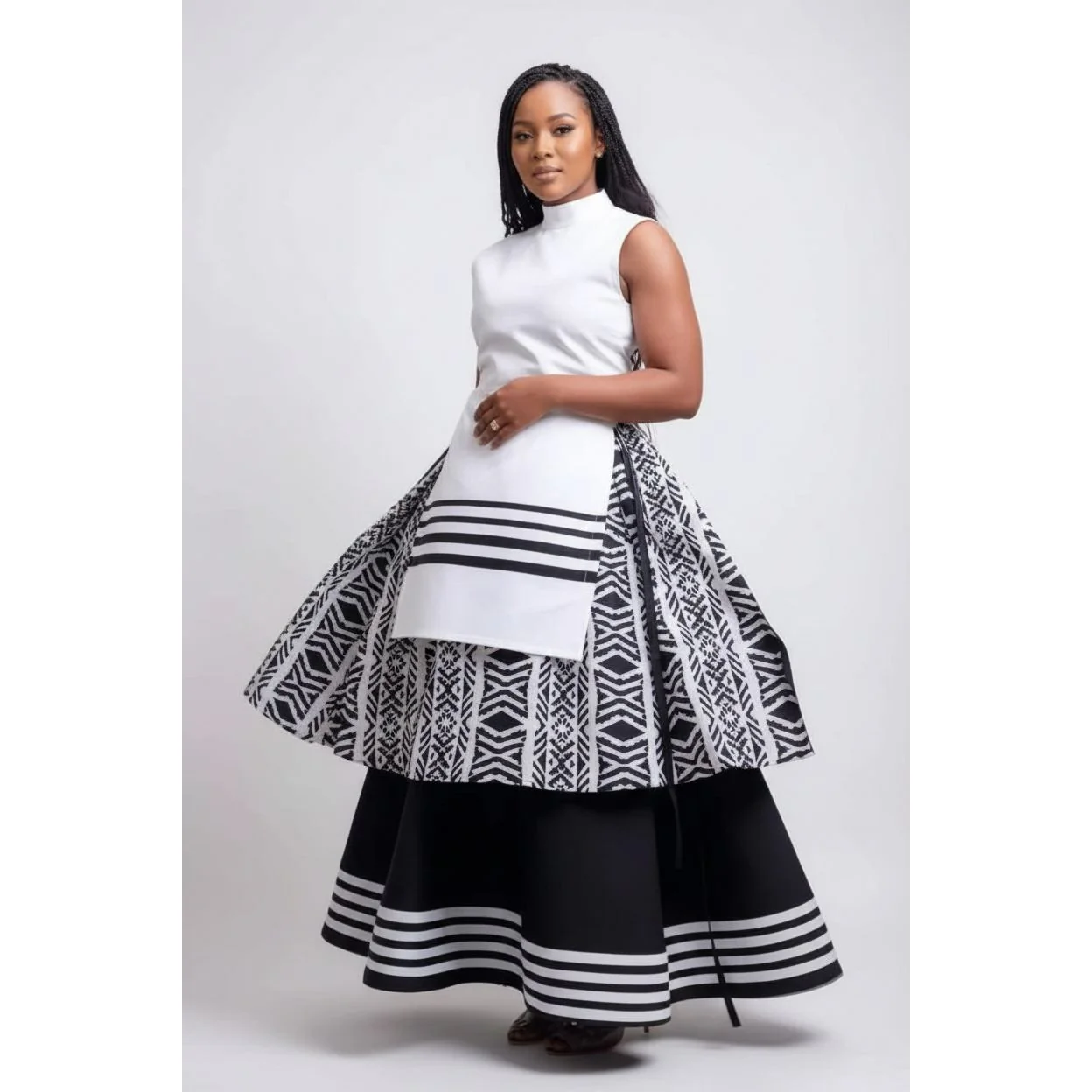 New Exclusive Traditional Layered Halter Two-Toned Dress