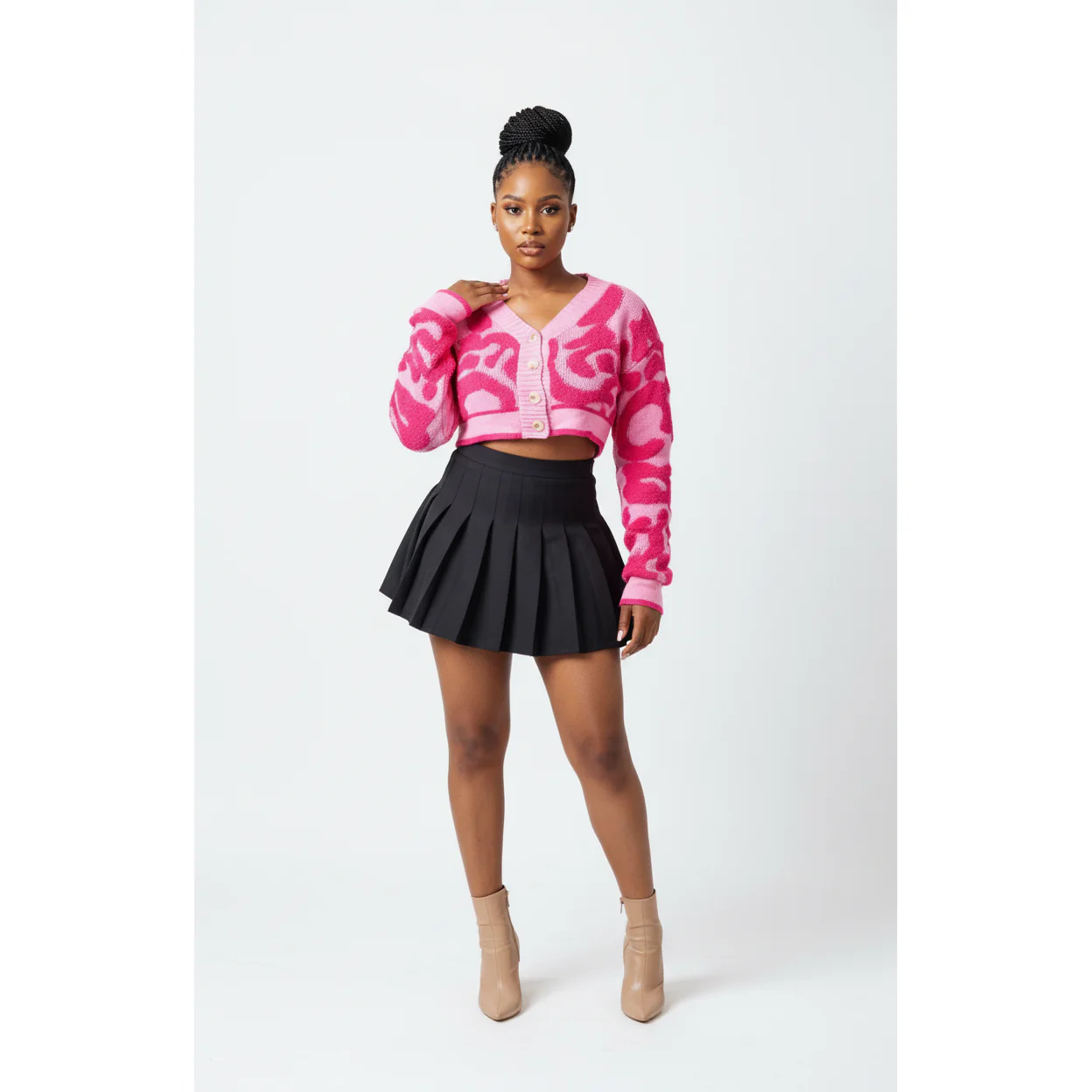 Long Sleeve Bright Color Cropped Knitted Cardigan - Image 2