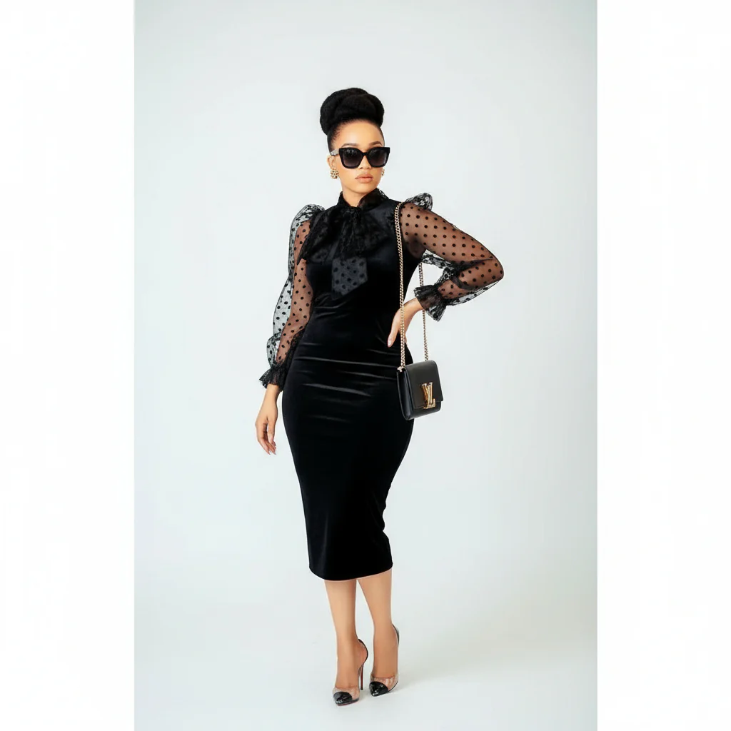 Nited Sleeve Black Bodycon Dress