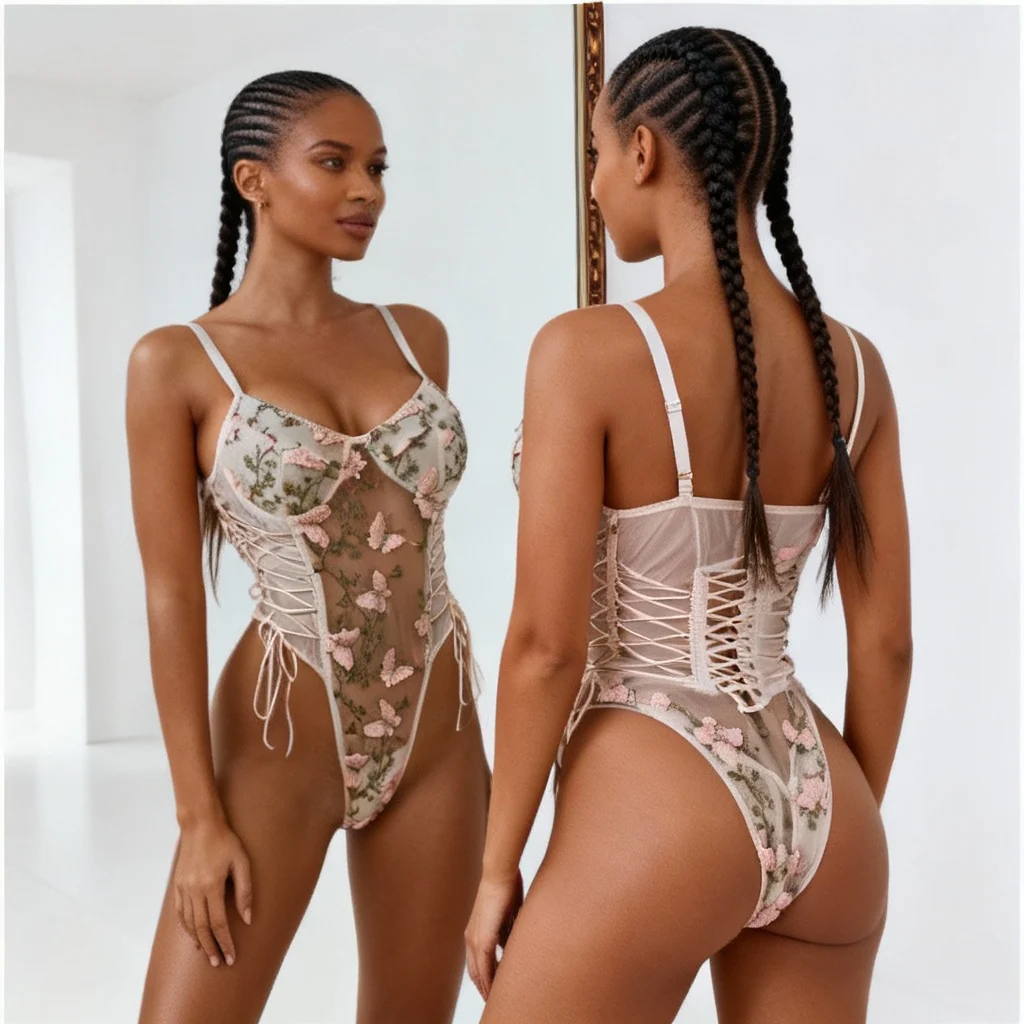 Sexy Sleeveless Butterfly Printed Bodysuit - Image 3