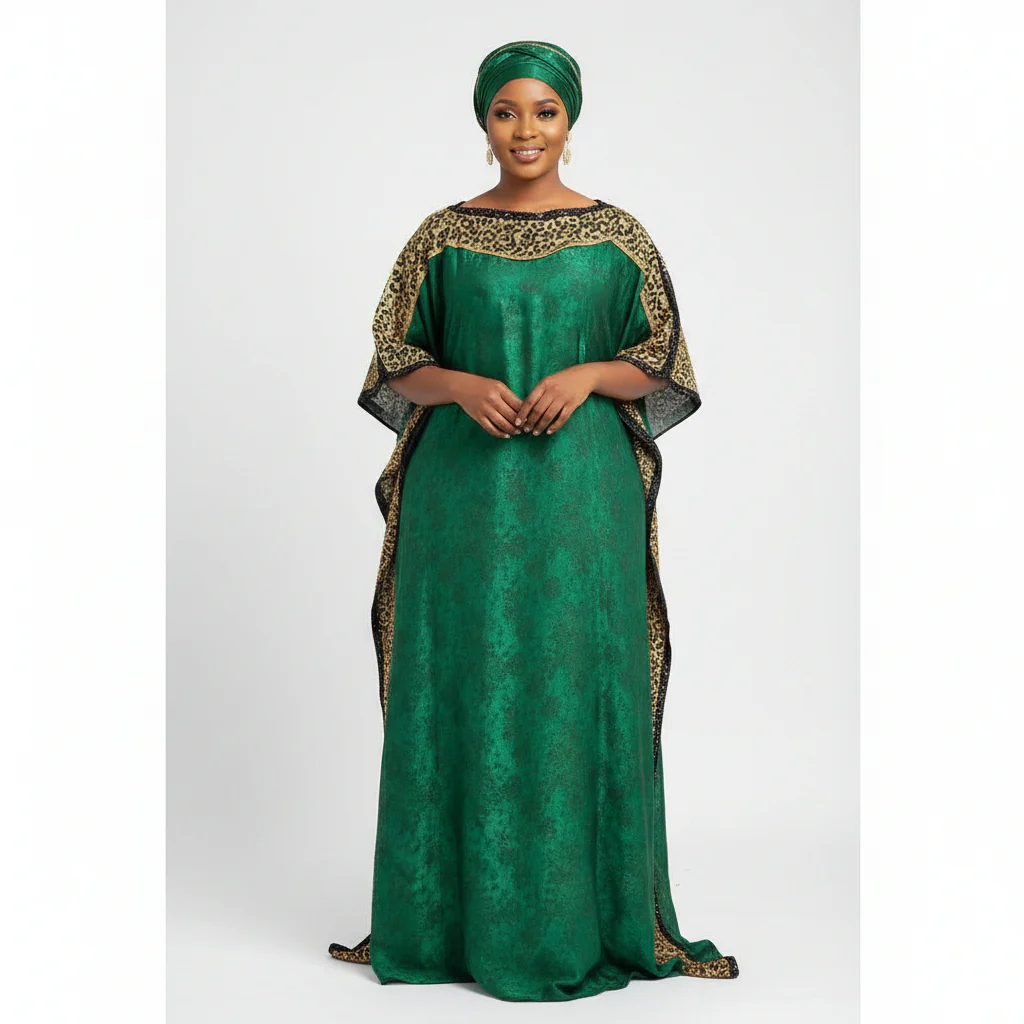 O-neck African Bohemian Silk Kaftan Dress. - Image 2