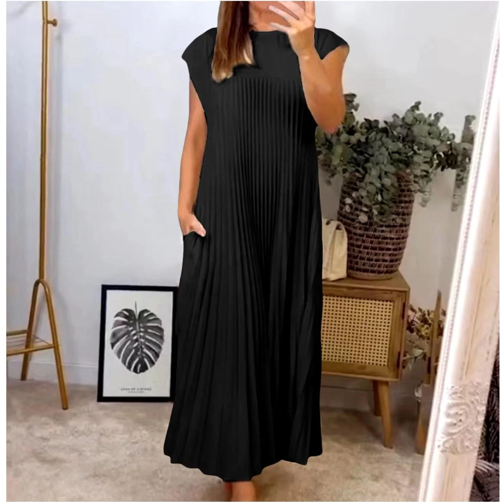 O-Neck sleeveless pleated elegant dress. - Image 12