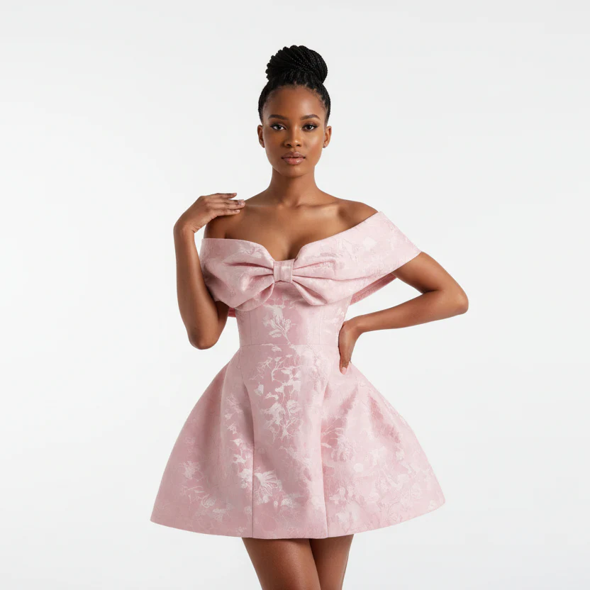 Off-Shoulder Babyboo Bow Detail Raquel Mini Dress .