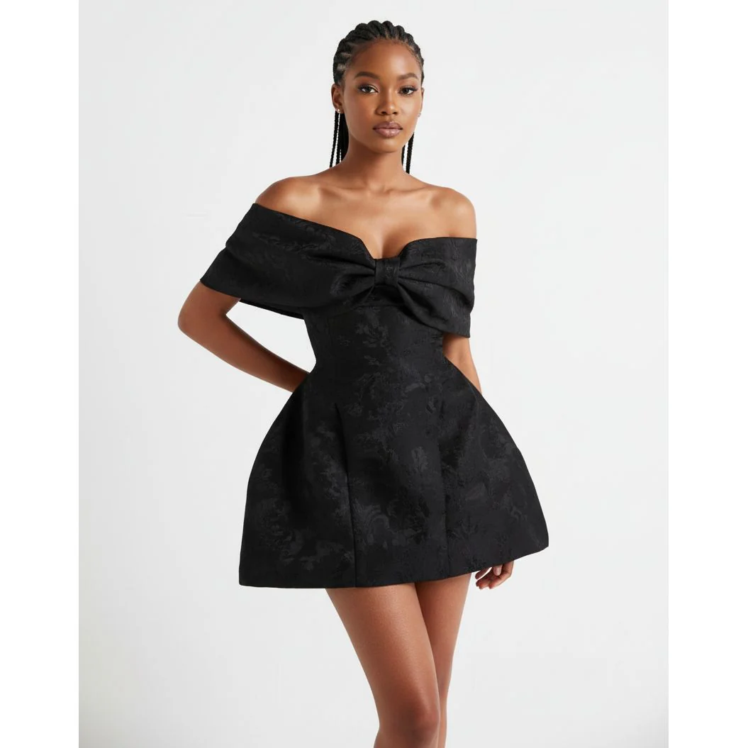 Off-Shoulder Babyboo Bow Detail Raquel Mini Dress . - Image 2