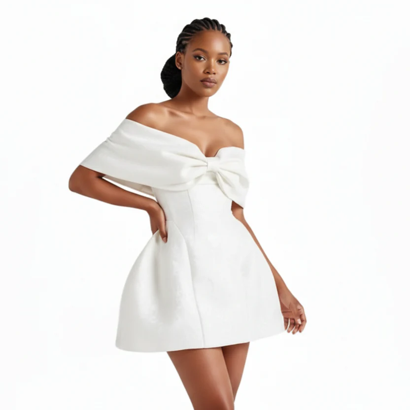Off-Shoulder Babyboo Bow Detail Raquel Mini Dress . - Image 3
