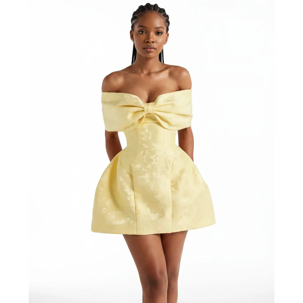 Off-Shoulder Babyboo Bow Detail Raquel Mini Dress . - Image 4