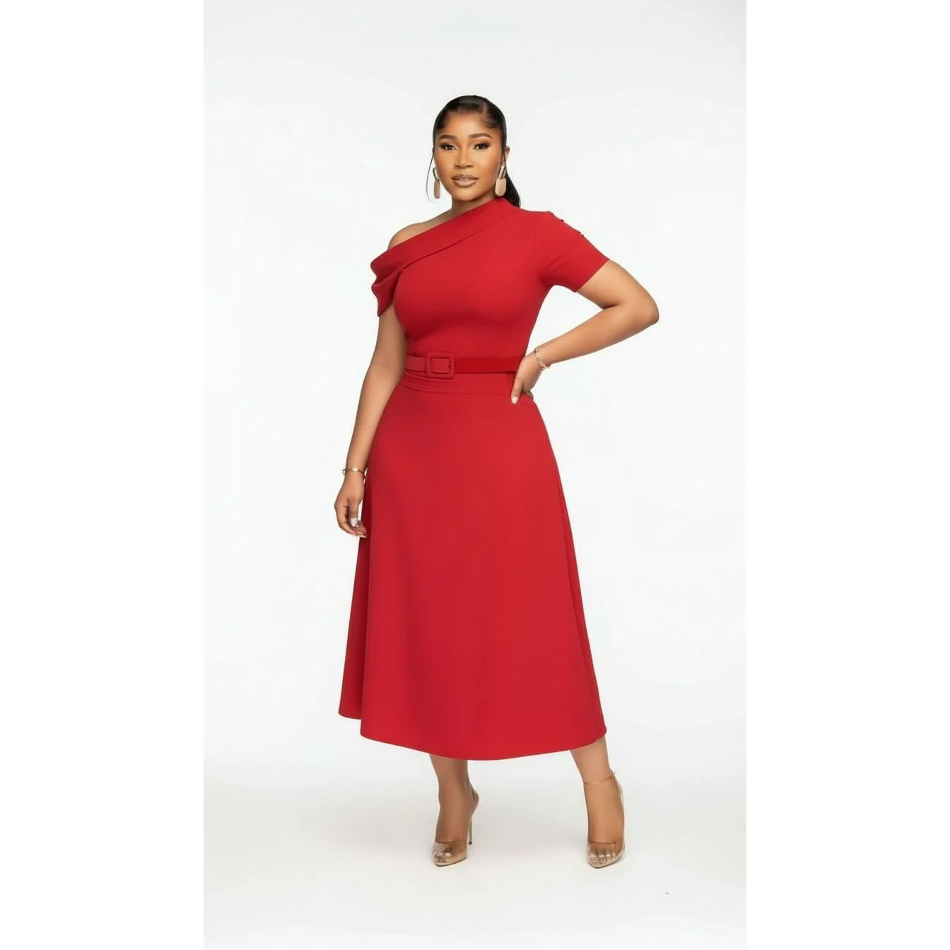 Off Shoulder A-line Short Sleeve Maxi Dress - Image 2