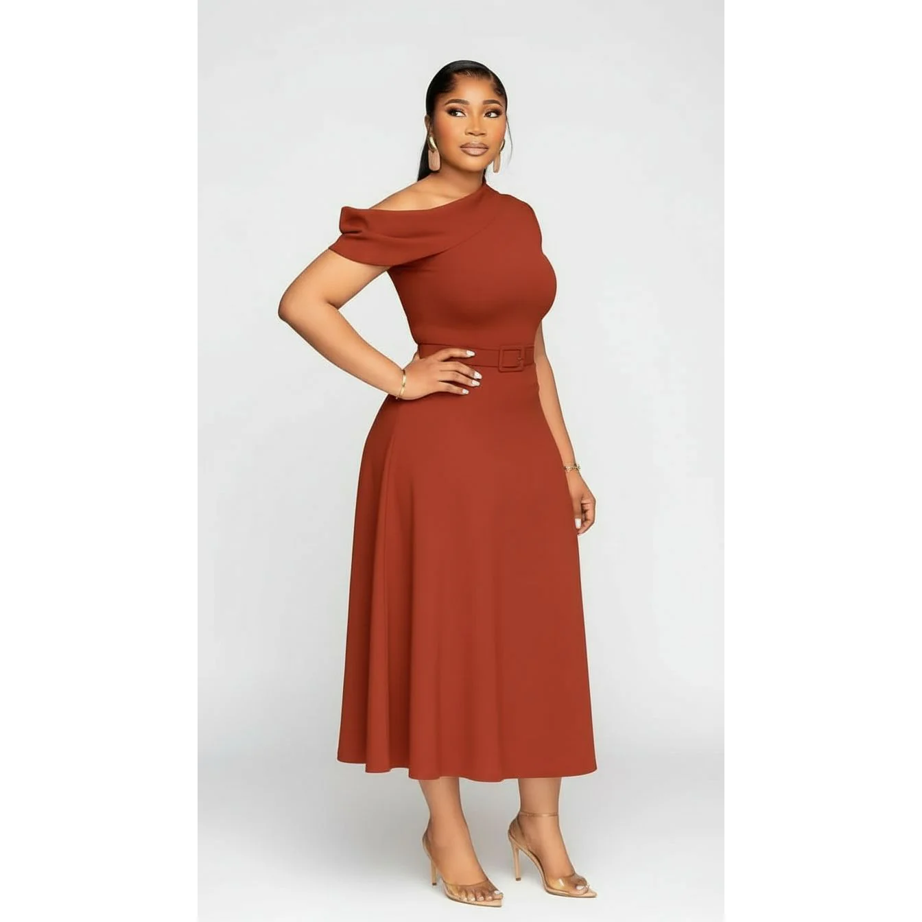 Off Shoulder A-line Short Sleeve Maxi Dress - Image 3