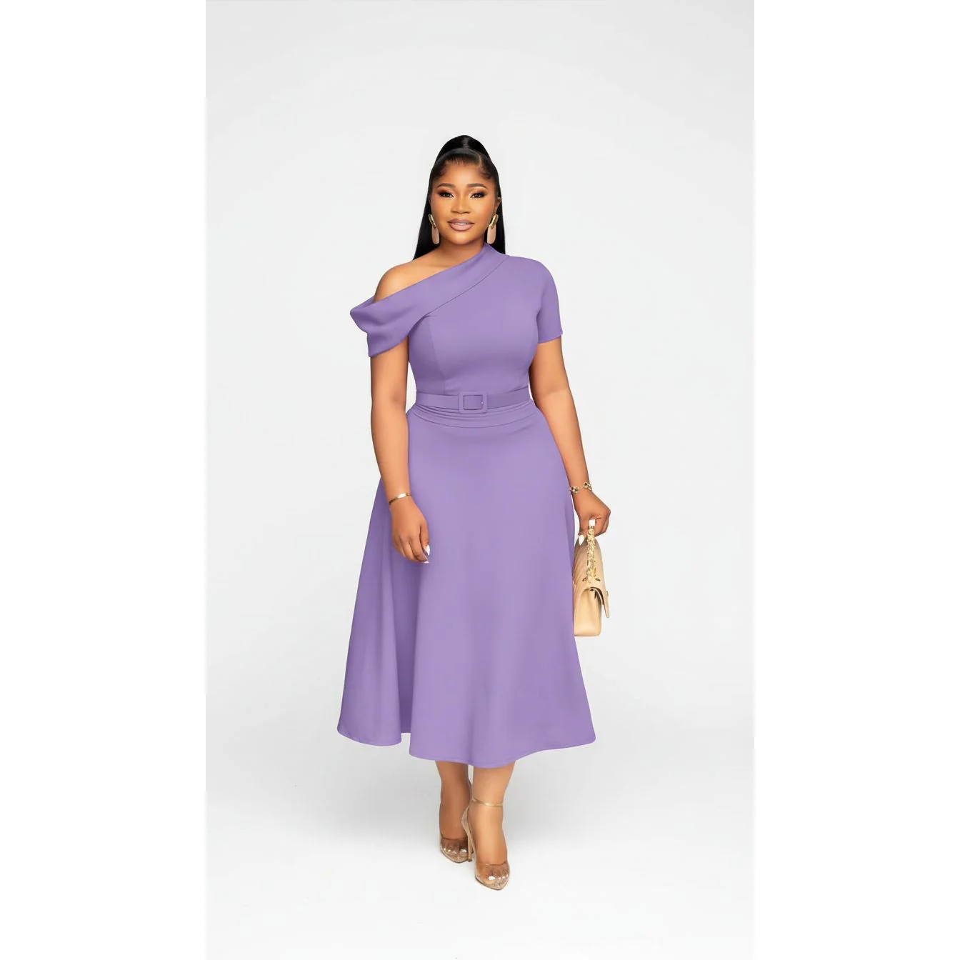 Off Shoulder A-line Short Sleeve Maxi Dress - Image 5