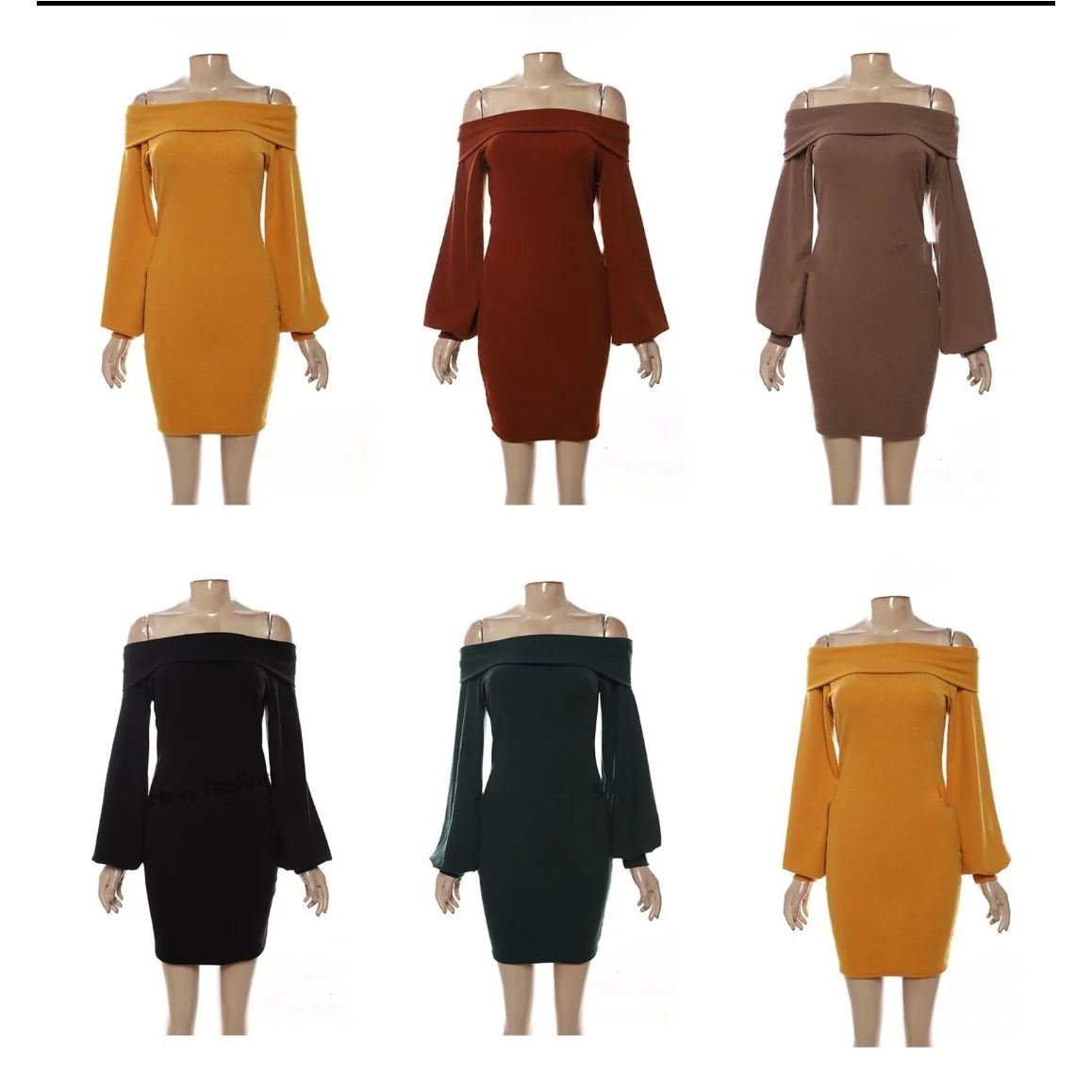 Off shoulder Bodycon lantern sleeve Dress - Image 2