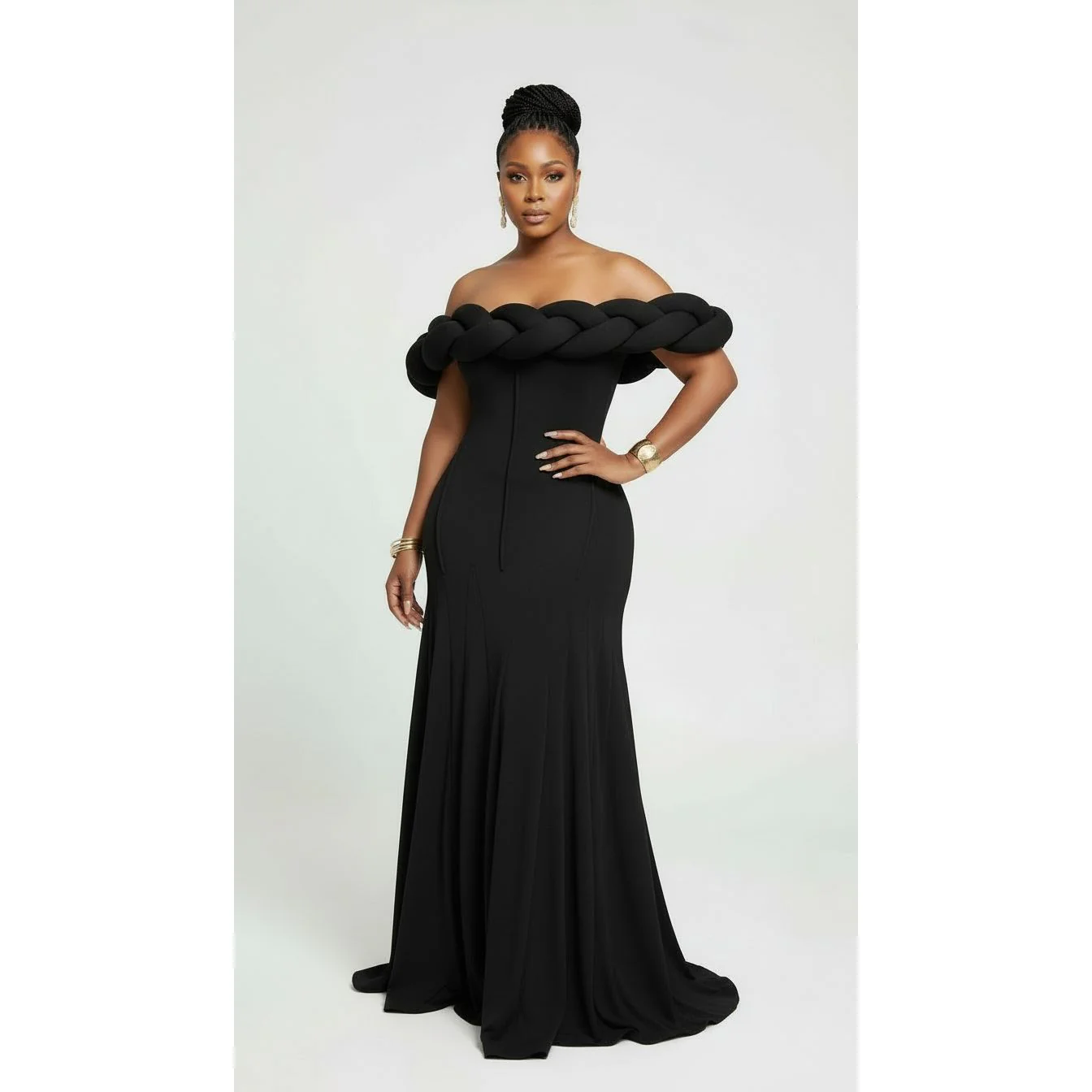 Off-Shoulder Braided Neckline Mermaid Dress - Image 3