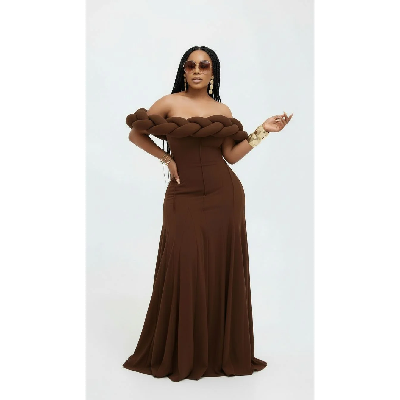Off-Shoulder Braided Neckline Mermaid Dress - Image 4