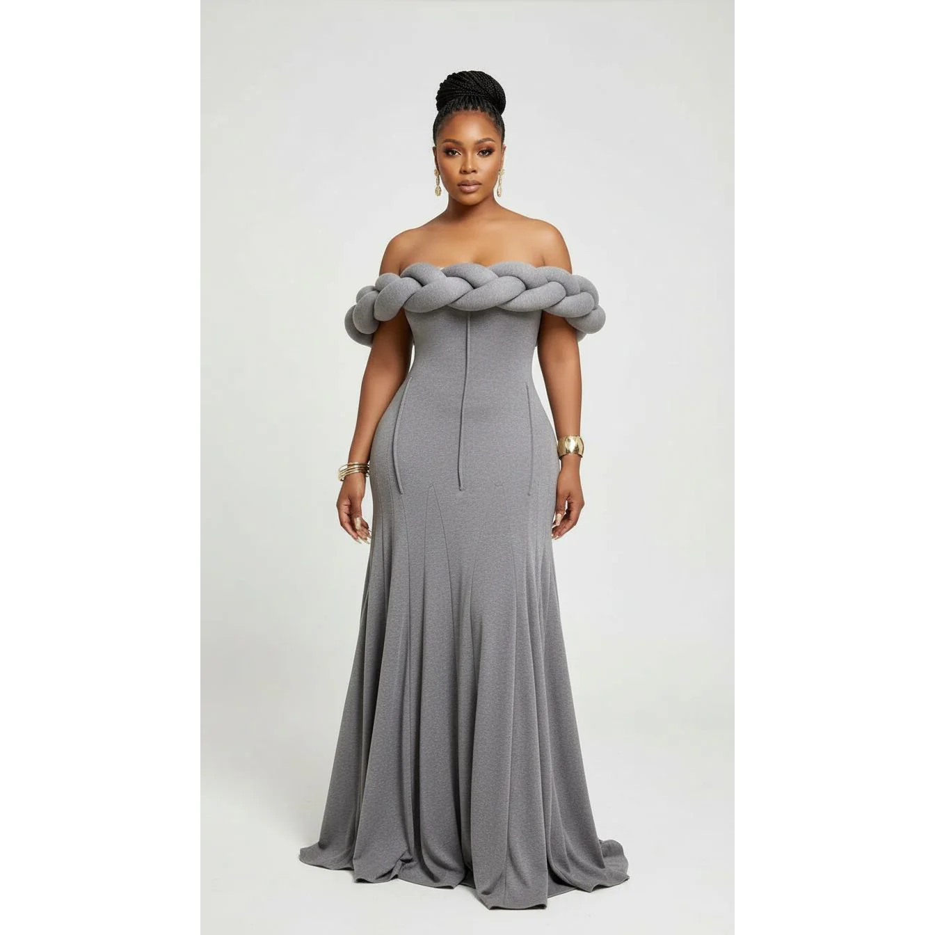 Off-Shoulder Braided Neckline Mermaid Dress - Image 5