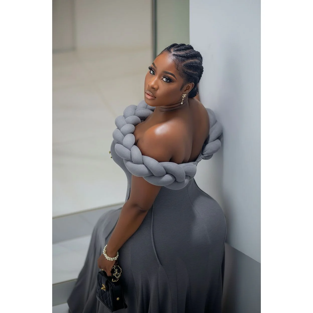 Off-Shoulder Braided Neckline Mermaid Dress - Image 6
