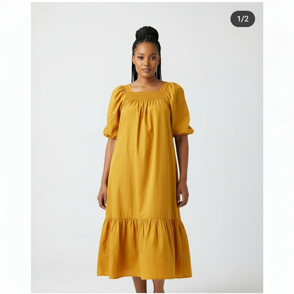 Shirred Tiered Poplin Maxi Dress - Image 4