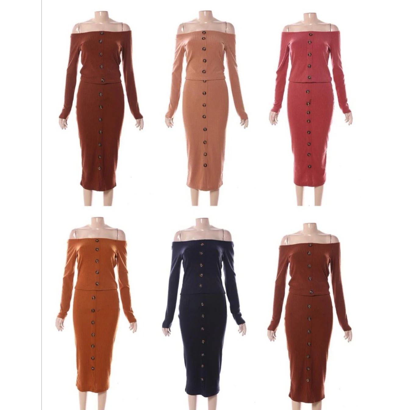 Off-Shoulder Button Detail Sweater 2 Piece Set - Image 4